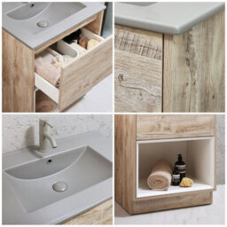 Homestylestore Light Oak 612mm Bathroom Vanity Unit Open Shelf And Pebble Basin - thumbnail 3