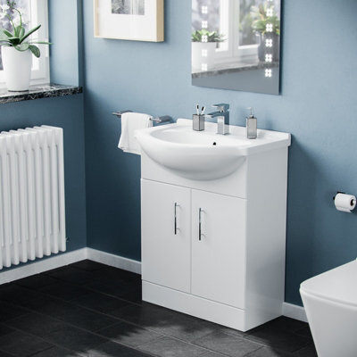 Nes Home Dyon Modern White Freestanding Bathroom Basin Vanity Unit - 650mm - image 1