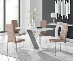 Furniturebox Monza 4 White/grey Dining Table & 4 Cappuccino Milan Chairs - thumbnail 1