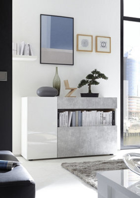 FurniComp LTD Furnicomp Biella 2 Door 1 Drawer White Gloss And Grey Sideboard - image 1