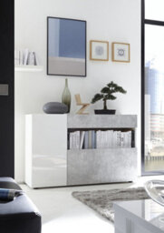 FurniComp LTD Furnicomp Biella 2 Door 1 Drawer White Gloss And Grey Sideboard