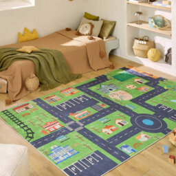 Sweeek - Children's Indoor Rug With Mini City Print Viny 160X120X0.5 Cm - thumbnail 1