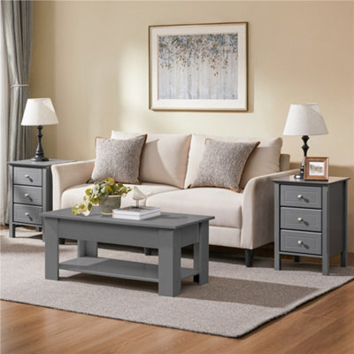 Yaheetech Grey 2-Piece 3-Drawer Wooden End Table Set With Metal Handles For Bedroom - image 1
