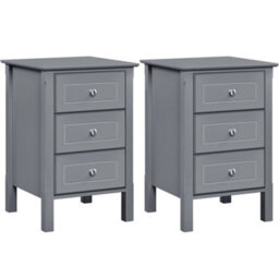 Yaheetech Grey 2-Piece 3-Drawer Wooden End Table Set With Metal Handles For Bedroom - thumbnail 3