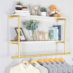 2 Shelves White Wall Mounted Industrial Pipe Garment Rack Clothes Rail - thumbnail 5