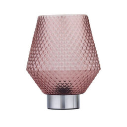 First Choice Lighting Porter - Battery Operated Chrome Lamp With Pink Textured Glass