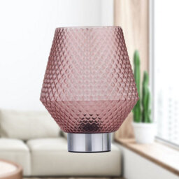 First Choice Lighting Porter - Battery Operated Chrome Lamp With Pink Textured Glass - thumbnail 6