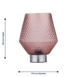 First Choice Lighting Porter - Battery Operated Chrome Lamp With Pink Textured Glass - thumbnail 7