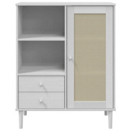 Berkfield Highboard Senja Rattan Look White 90X40X112 Cm Solid Wood Pine - thumbnail 5