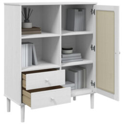 Berkfield Highboard Senja Rattan Look White 90X40X112 Cm Solid Wood Pine - thumbnail 4