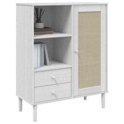 Berkfield Highboard Senja Rattan Look White 90X40X112 Cm Solid Wood Pine - thumbnail 3