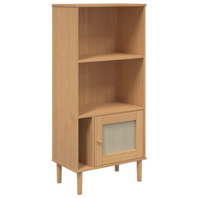 Berkfield Modern Bookcase Senja Rattan Look Brown 60X35X130 Cm Solid Wood Pine