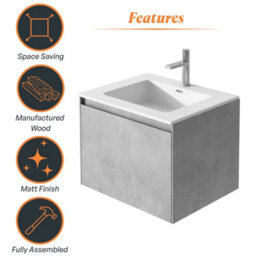 Plum&clay Rigel Concrete Grey Wall Hung Bathroom Vanity Unit With White Basin (W)600mm (H)450mm - thumbnail 7