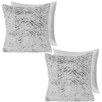 OHS 2 Pack Two Tone Faux Fur Fleece Filled Cushion Covers, Grey - 45 X 45Cm - image 1