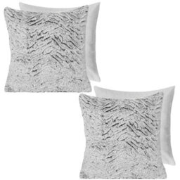 OHS 2 Pack Two Tone Faux Fur Fleece Filled Cushion Covers, Grey - 45 X 45Cm - thumbnail 1