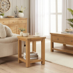 The Furniture Market Marbury Oak Lamp Table Wooden Side Table With Shelf Whitewash Oak Modern Country Styling - thumbnail 2