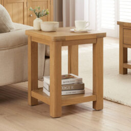The Furniture Market Marbury Oak Lamp Table Wooden Side Table With Shelf Whitewash Oak Modern Country Styling - thumbnail 1