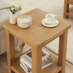 The Furniture Market Marbury Oak Lamp Table Wooden Side Table With Shelf Whitewash Oak Modern Country Styling - thumbnail 3