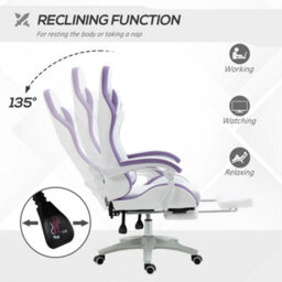 Vinsetto Racing Style Gaming Chair With Reclining Function, White And Purple - thumbnail 5