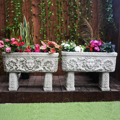 Pair Of Lion Design Stone Troughs On Legs - image 1