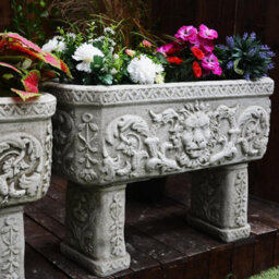 Pair Of Lion Design Stone Troughs On Legs - thumbnail 4