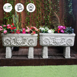 Pair Of Lion Design Stone Troughs On Legs - thumbnail 3