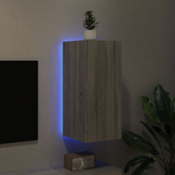 Berkfield Durable Tv Wall Cabinet With Led Lights Grey Sonoma 30.5X35X70 Cm - thumbnail 4