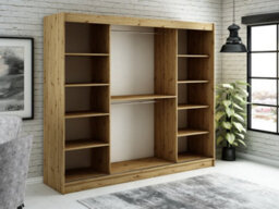 Arte Leto Y2 Contemporary Mirrored 3 Sliding Door Wardrobe 9 Shelves 2 Rails Black Matt And Oak Effect (H)2000mm (W)2500mm (D)620mm - thumbnail 3
