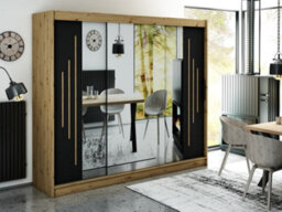 Arte Leto Y2 Contemporary Mirrored 3 Sliding Door Wardrobe 9 Shelves 2 Rails Black Matt And Oak Effect (H)2000mm (W)2500mm (D)620mm - thumbnail 2