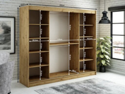 Arte Leto Y2 Contemporary Mirrored 3 Sliding Door Wardrobe 9 Shelves 2 Rails Black Matt And Oak Effect (H)2000mm (W)2500mm (D)620mm - thumbnail 4