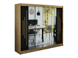 Arte Leto Y2 Contemporary Mirrored 3 Sliding Door Wardrobe 9 Shelves 2 Rails Black Matt And Oak Effect (H)2000mm (W)2500mm (D)620mm - thumbnail 1