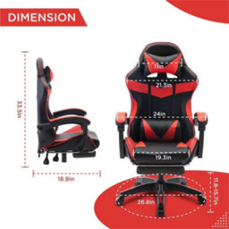 Red/black-Gaming Massage Chair Footrest Office Computer - thumbnail 2