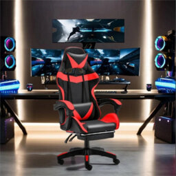 Red/black-Gaming Massage Chair Footrest Office Computer - thumbnail 3