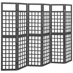 Vidaxl 6-Panel Room Divider/trellis Solid Fir Wood Black 242.5X180 Cm