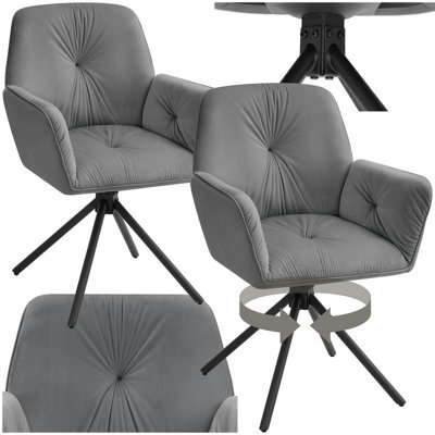 Tectake Set Of 2 Swivel Chair Lenia In Upholstered Velvet Look With Thick Padding  - Velvet Look Anthracite/black - image 1