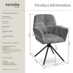 Tectake Set Of 2 Swivel Chair Lenia In Upholstered Velvet Look With Thick Padding  - Velvet Look Anthracite/black - thumbnail 6