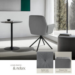Tectake Set Of 2 Swivel Chair Lenia In Upholstered Velvet Look With Thick Padding  - Velvet Look Anthracite/black - thumbnail 4