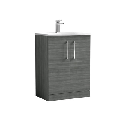 Balterley  Modern Bathroom 2 Soft Close Door Floor Standing Vanity & Basin, Anthracite, 600mm - image 1