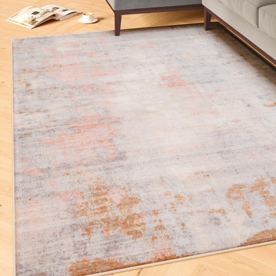 Loomed Beige Pastel Pink Distressed Abstract Washable Living Room Area Rug 200Cm X 290Cm - image 1