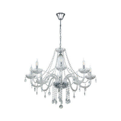 Elegant Chrome Plated Chandelier With Clear Glass Droplets For E14 Bulbs - image 1