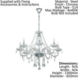 Elegant Chrome Plated Chandelier With Clear Glass Droplets For E14 Bulbs - thumbnail 2