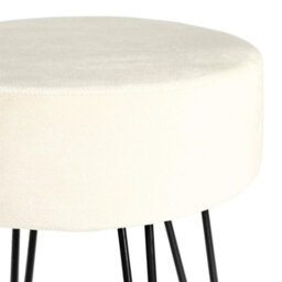 Harbour Housewares 2X Cream Velvet Footstools - Round Ottomans H40 X D35Cm - Black Base - thumbnail 4