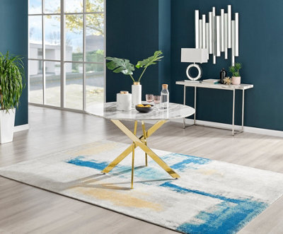 Furniturebox Novara 120Cm 4-6 Seater White Marble Effect Round Wooden Dining Table With Gold Chrome Legs - image 1