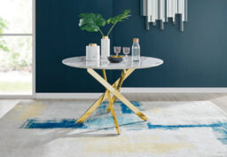 Furniturebox Novara 120Cm 4-6 Seater White Marble Effect Round Wooden Dining Table With Gold Chrome Legs - thumbnail 7