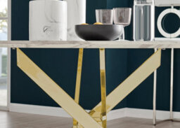 Furniturebox Novara 120Cm 4-6 Seater White Marble Effect Round Wooden Dining Table With Gold Chrome Legs - thumbnail 6