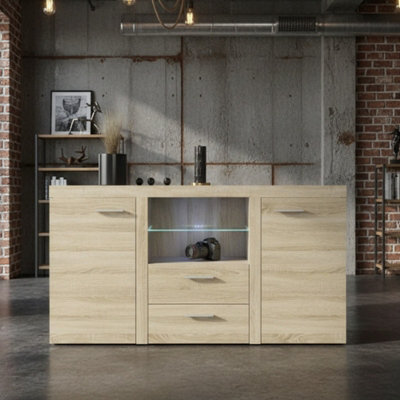 Rumba Modern Sideboard 157 Cm With 2 Drawers Stylish And Durable Storage For Living Or Dining Rooms Oak Sonoma - image 1