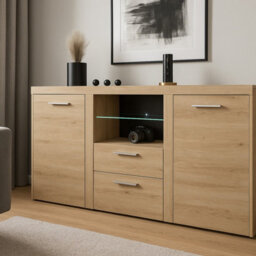 Rumba Modern Sideboard 157 Cm With 2 Drawers Stylish And Durable Storage For Living Or Dining Rooms Oak Sonoma - thumbnail 2
