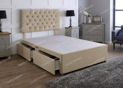 Comfy Deluxe 2Ft6 Mink Plush  Small Single Divan Bed Base With Headboard No Drawers