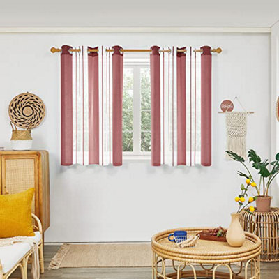 Deconovo Sheer Curtains Eyelet Soft Decorative Striped Yarn-Dyed Faux Linen Voile Curtains 55 X 54 Inch Red 2 Panels - image 1