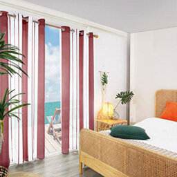 Deconovo Sheer Curtains Eyelet Soft Decorative Striped Yarn-Dyed Faux Linen Voile Curtains 55 X 54 Inch Red 2 Panels - thumbnail 2